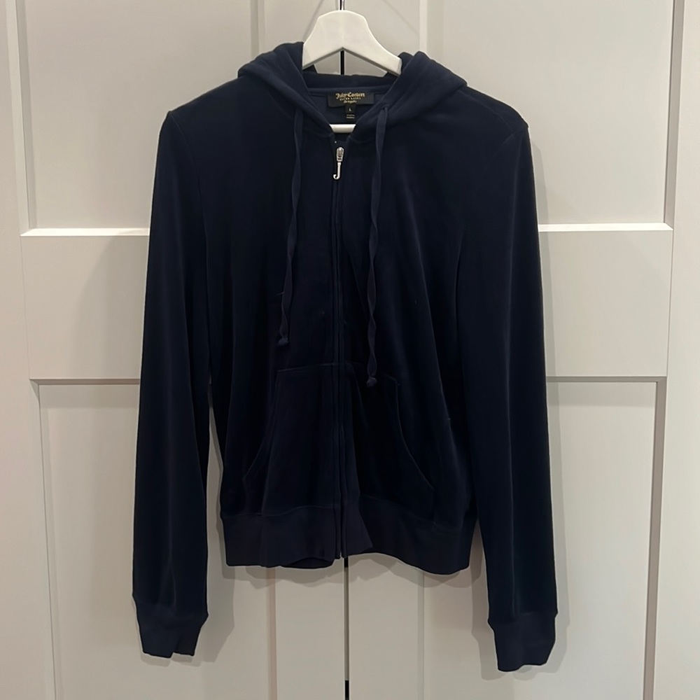 Juicy Couture Terry Hooded Track Jacket- Navy Size L